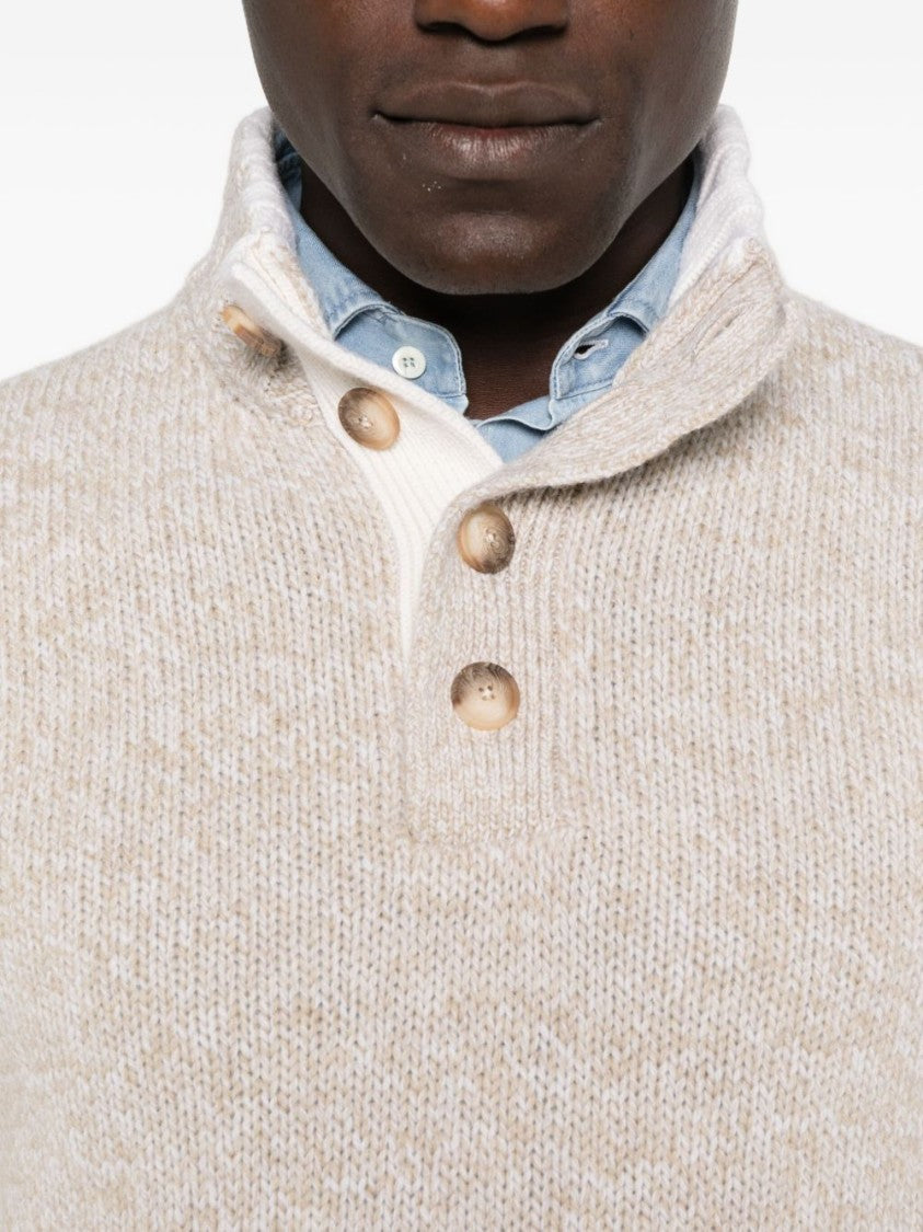 Vengera Beige Virgin Wool Sweater With High Collar