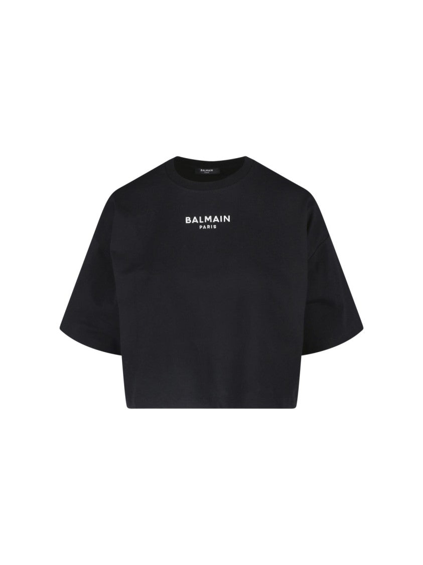 Balmain Black Crop Logo Cotton T-Shirt