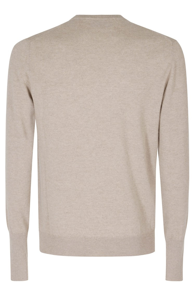 Ballantyne Beige Crew Neck Ribbed Cashmere Sweater