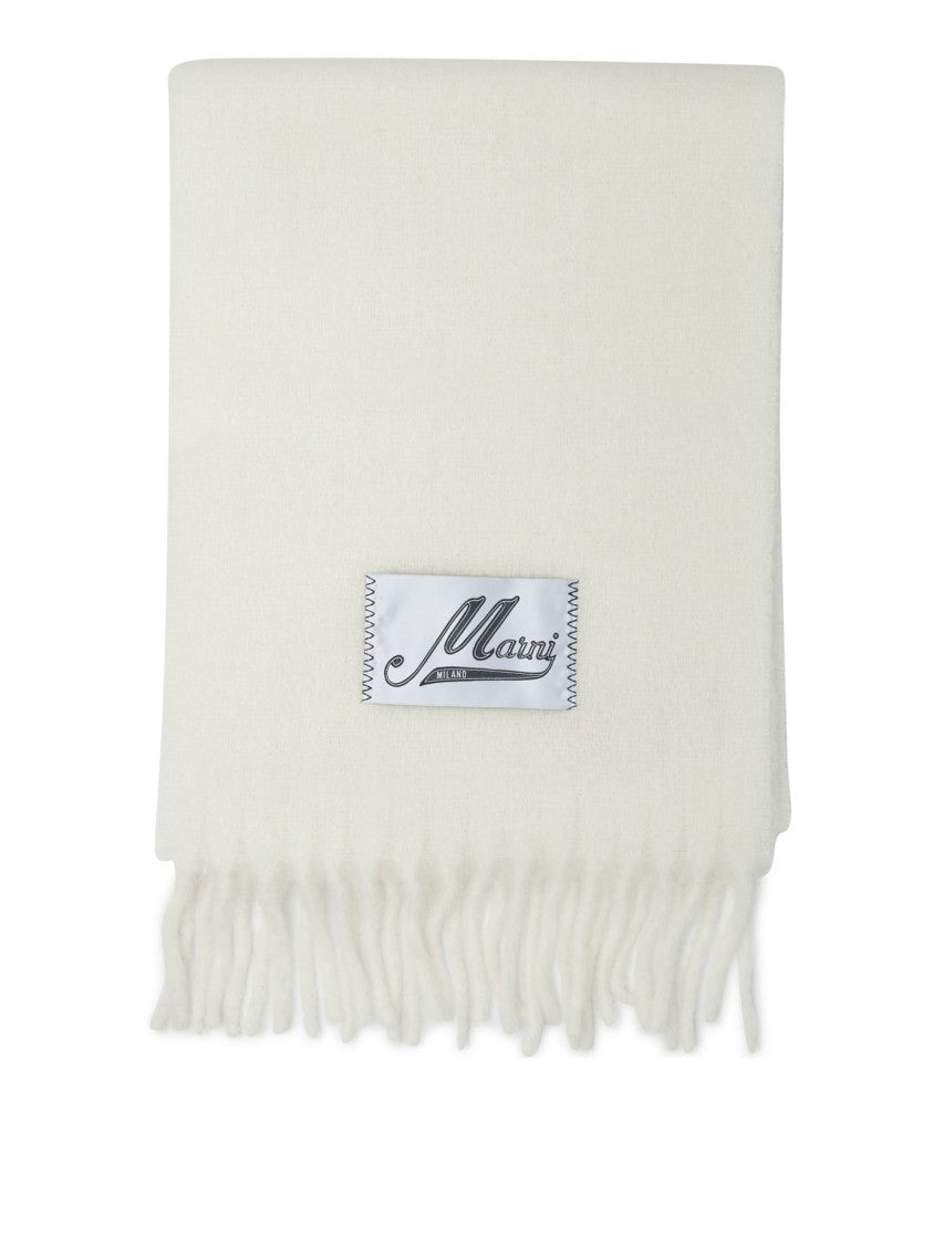 Marni White Alpaca-Blend Scarf With Long Fringed Ends