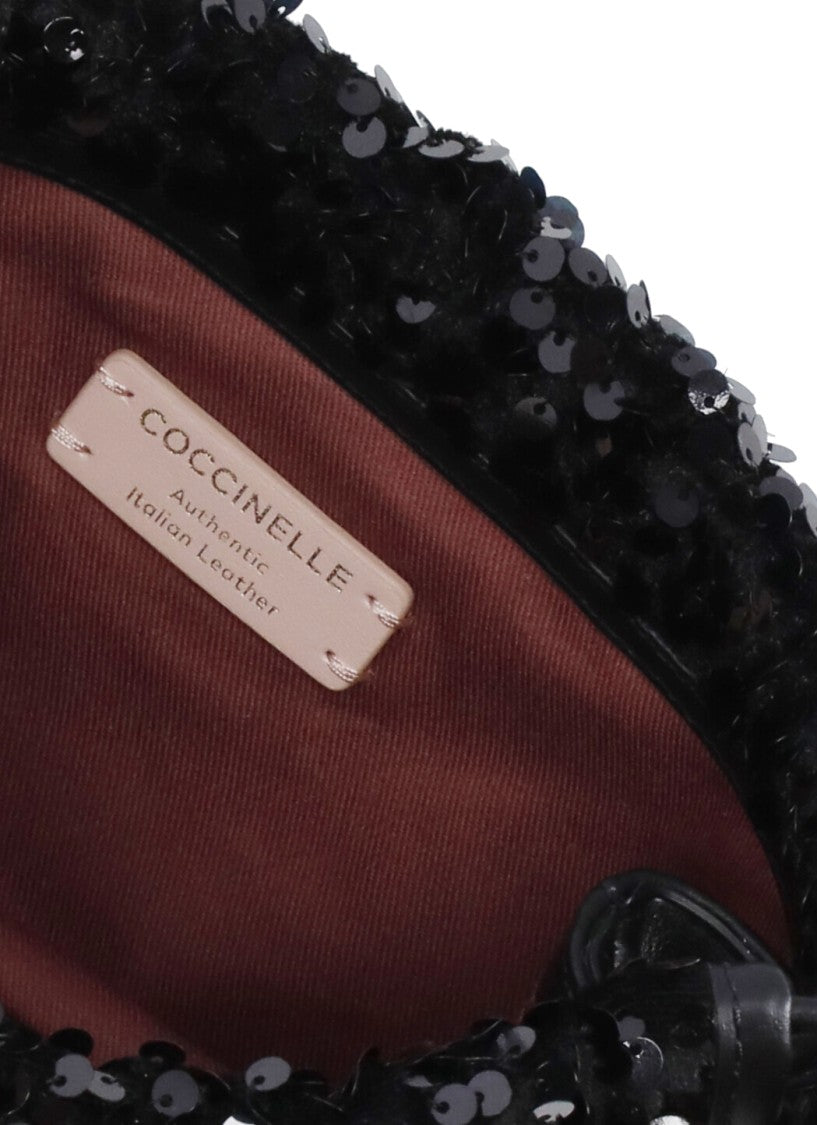 Coccinelle Black Dulse Paillette Leather Hand Bag