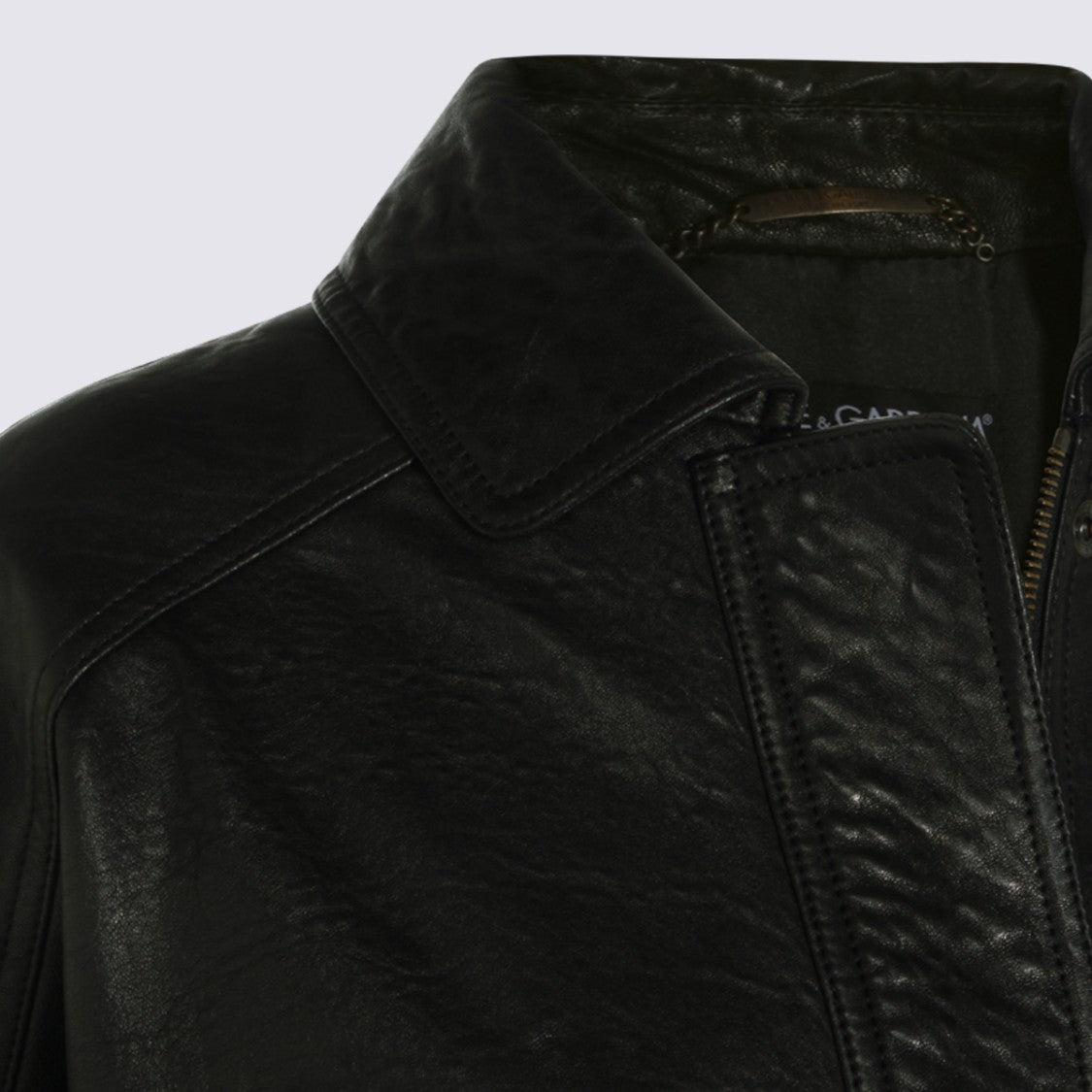 Dolce & Gabbana Black Leather Jacket With Classic Collar