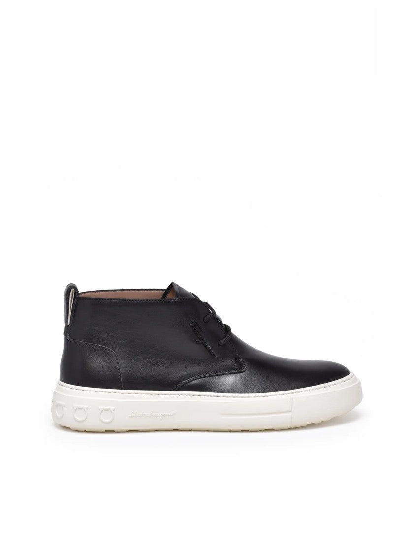 Salvatore Ferragamo Black Leather Montgomery Clark Sneakers