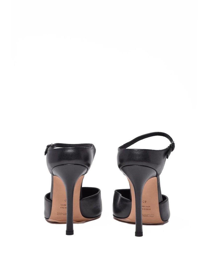 Sportmax Black Leather Ankle-Strap High-Heel Pumps
