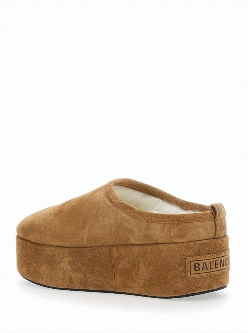 Balenciaga Plush Suede Mule With Thick Platform Sole