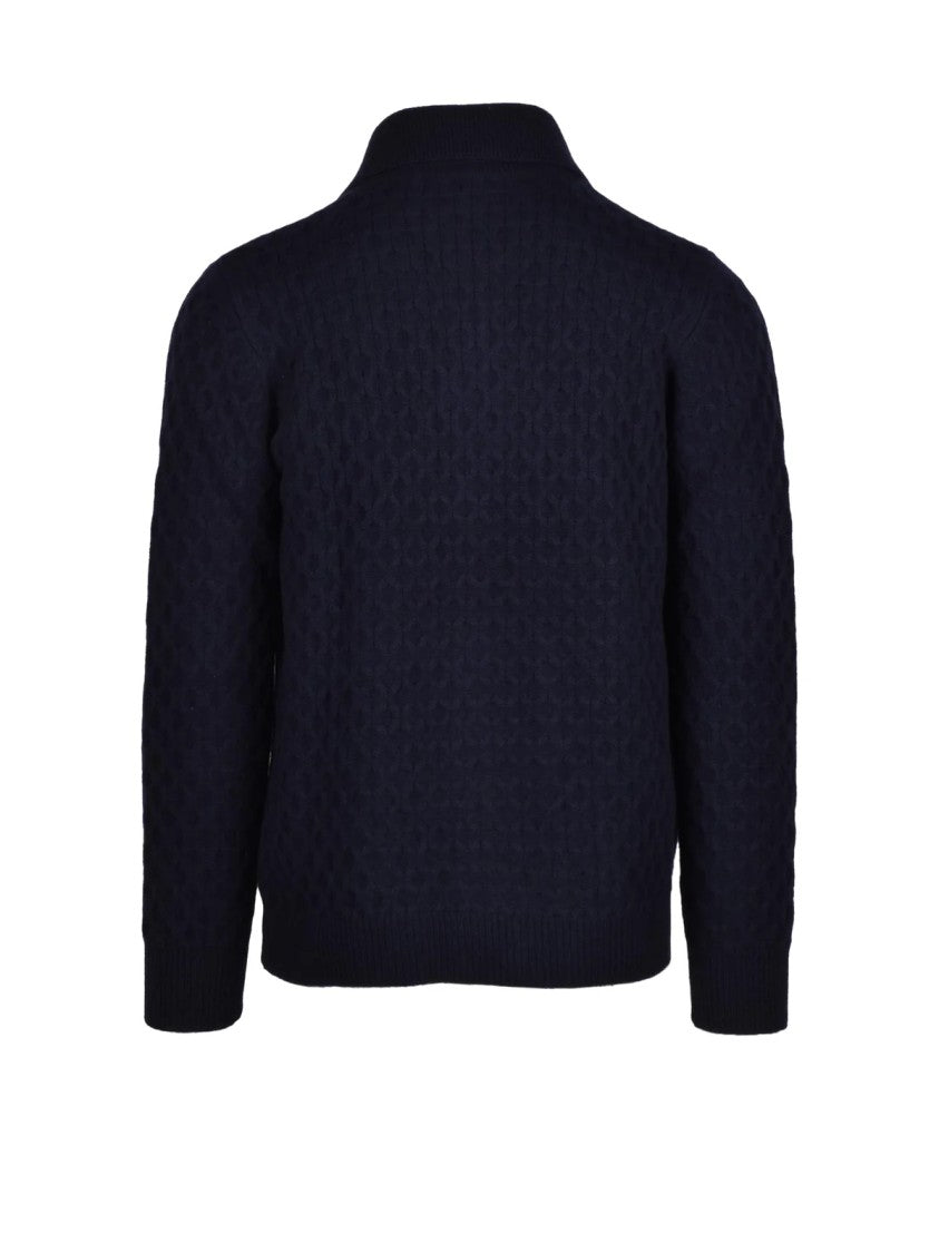 Paolo Pecora Blue Wool Zip Cardigan