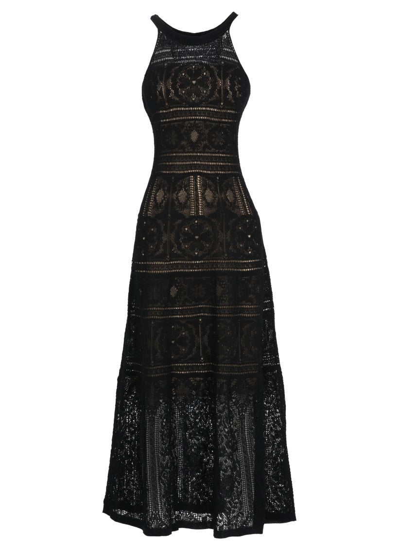 D. Exterior Intricate Crochet Midi Dress With Halter Neckline And Inner Slip
