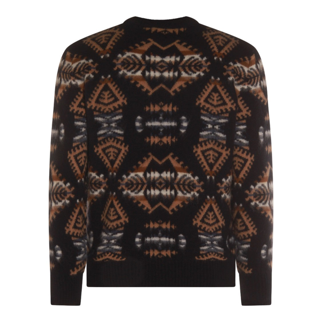 Altea Geometric Patterned Black Sweater With Ribbed Details