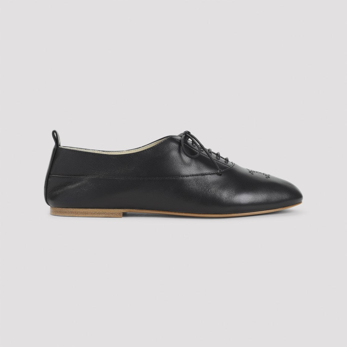 Celine Almond Toe Derby Shoes In Black Lamb Leather