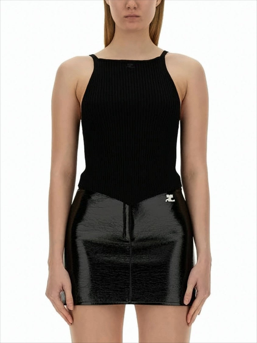 Courrèges Fitted Sleeveless Top With Ribbed Texture And Subtle Logo
