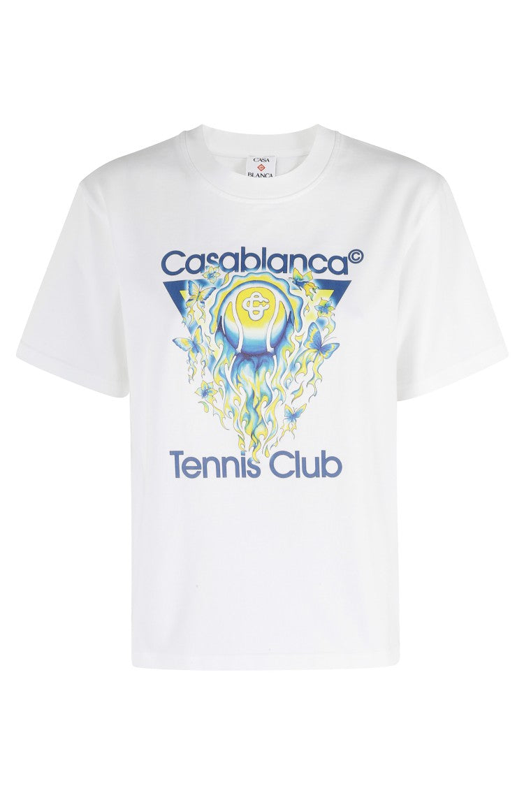 Casablanca White Tennis Club Icon Front-Printed Cotton T-Shirt