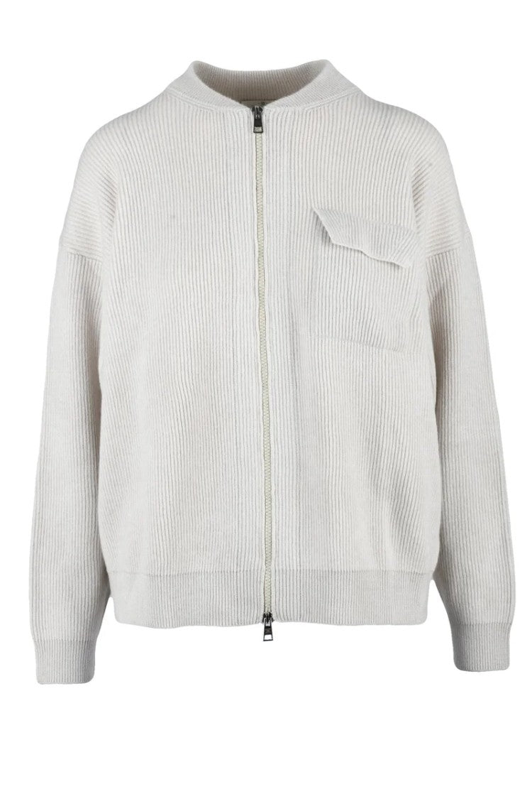 Panicale Wool Silk Cashmere Zip Cardigan - Beige