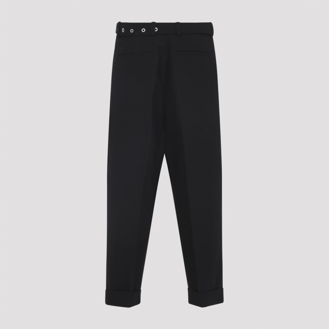 Jil Sander Relaxed Fit Black Wool Pants With Detachable Belt And Turn-Up Hem