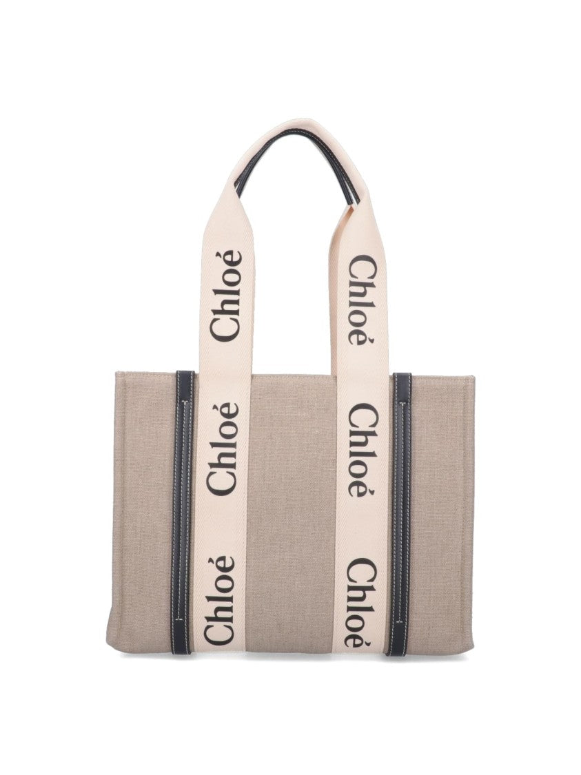 Chloé "Woody" Tote Bag, In Beige Linen