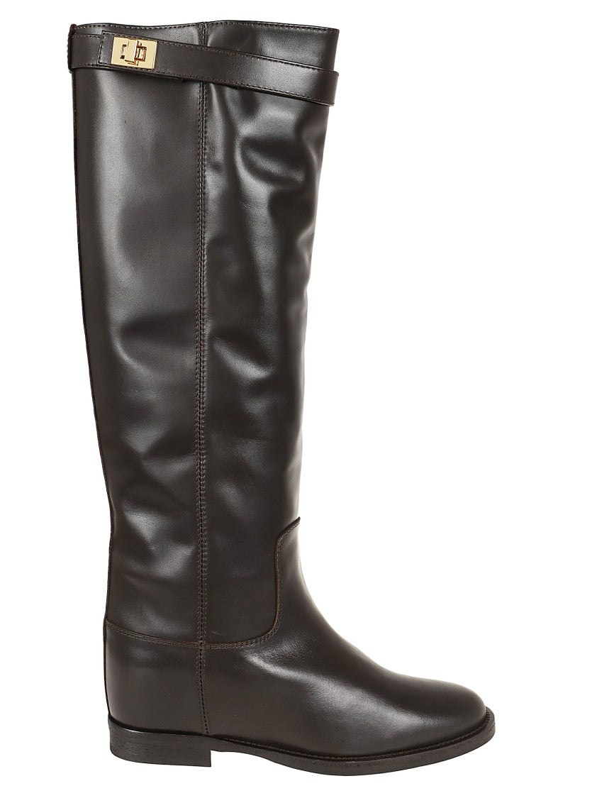 Via Roma 15 Leather Ankle Boots With Hook-And-Eye Strap