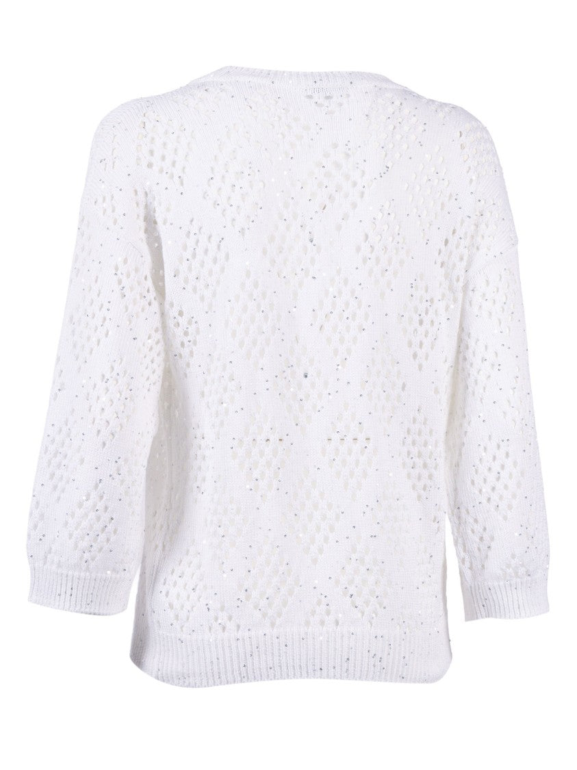 Peserico Openwork Sequined Ribbed Edges Sweater