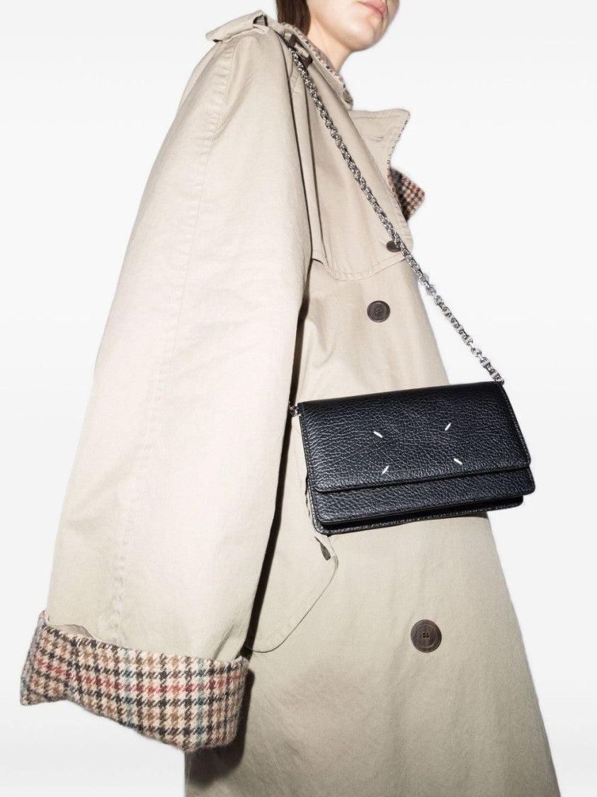 Maison Margiela Textured Leather Wallet With Silver-Tone Chain Strap