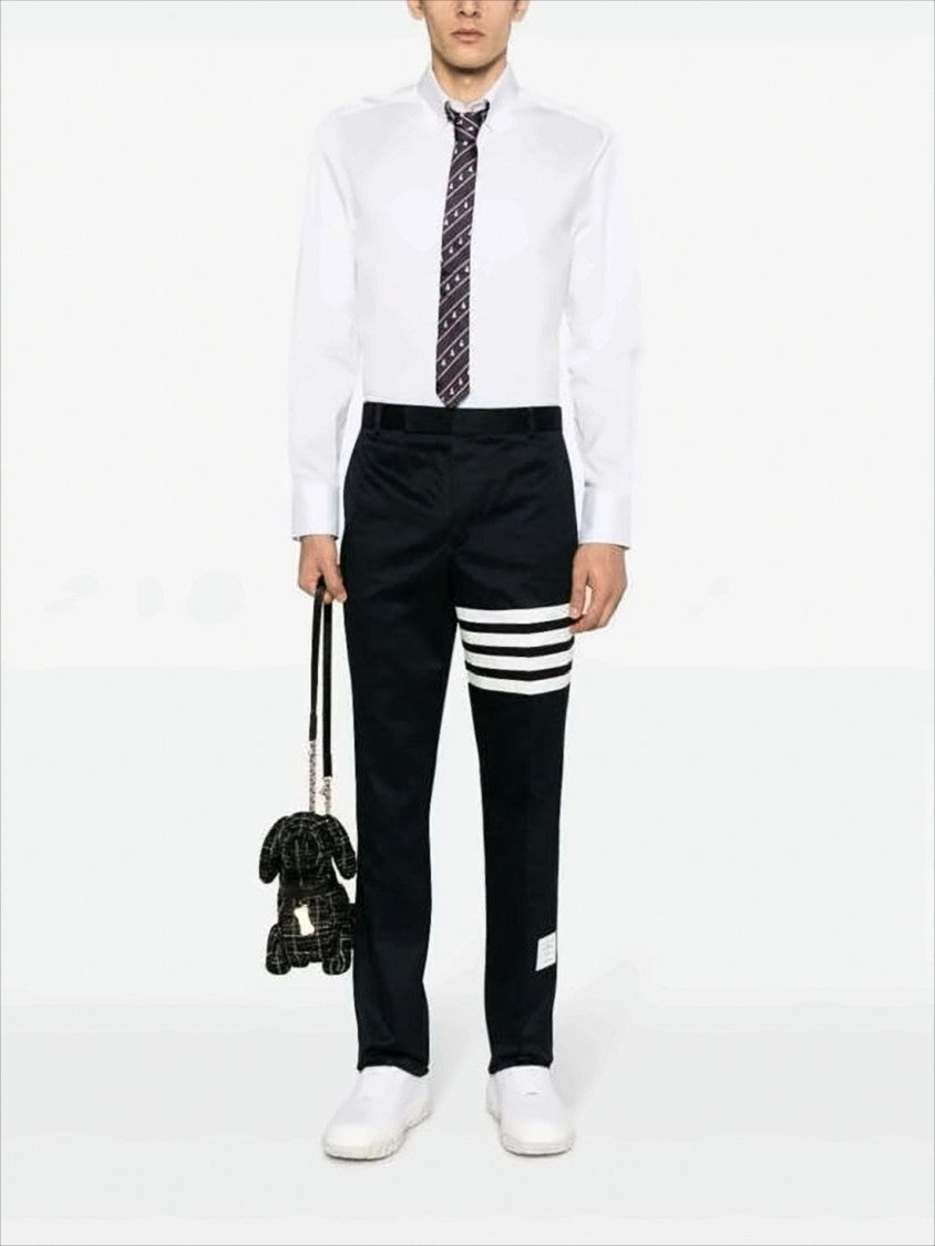 Thom Browne Tailored Black Straight Pants With Distinctive Stripe Detail