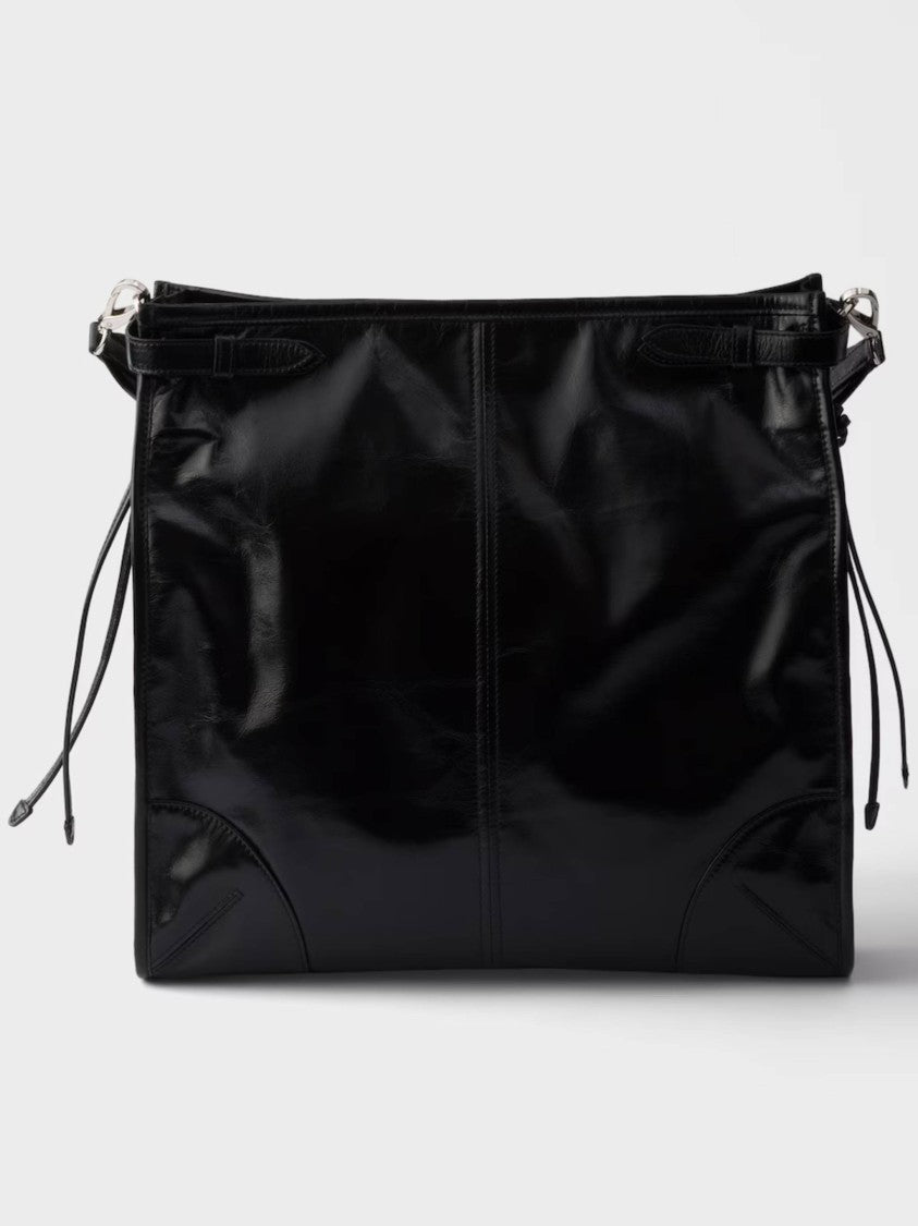 Prada Black Bandoliera Glossy Leather Shoulder Bag