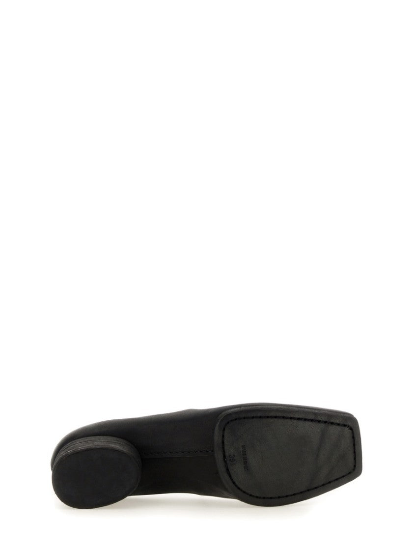 Uma Wang Square-Toe Elastic Strap Calf Leather Flats