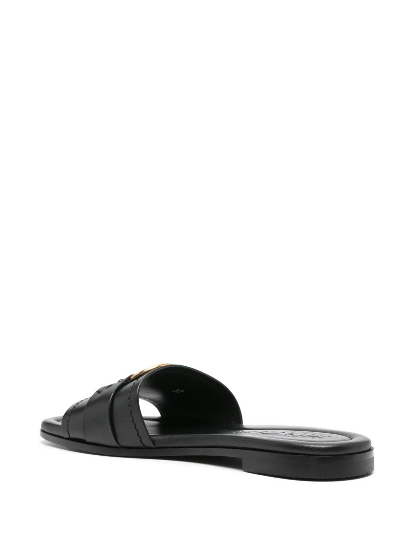 Moncler Black Bell Calfskin Leather Slides