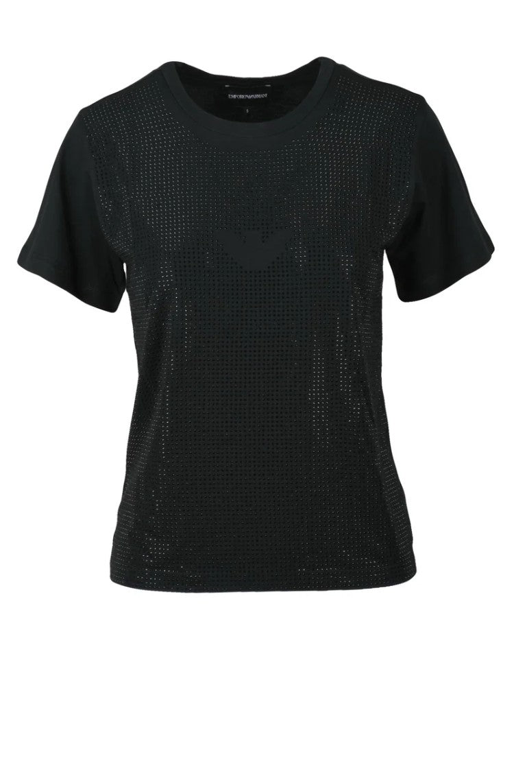Emporio Armani Classic Crew Neck Black Cotton T-Shirt With Textured Detail