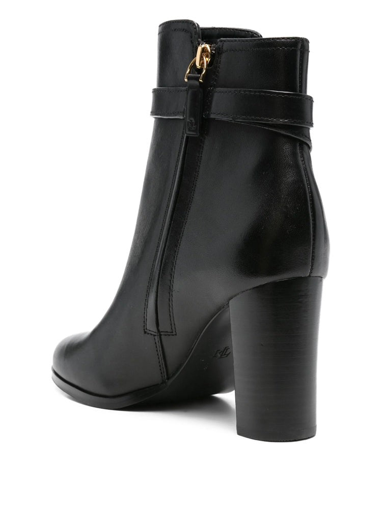 Lauren Ralph Lauren Black Decorative Strap Leather Ankle Boots