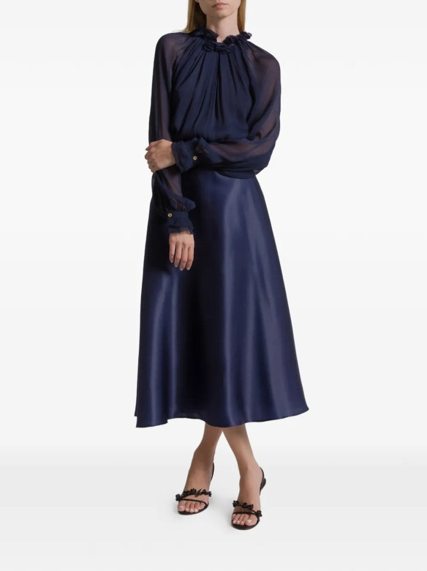 Alberta Ferretti Smooth Organza Midi Skirt With High Waist
