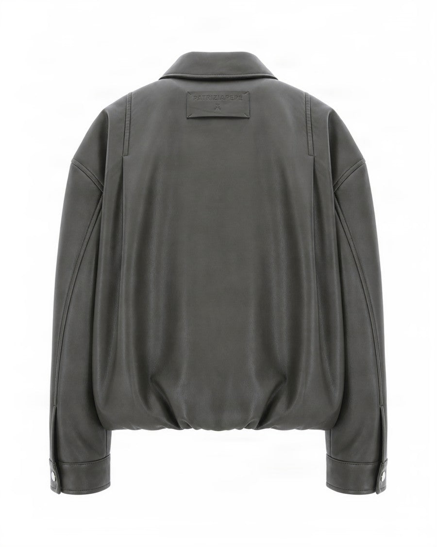 Patrizia Pepe Cropped Leather-Effect Classic Collar Jacket