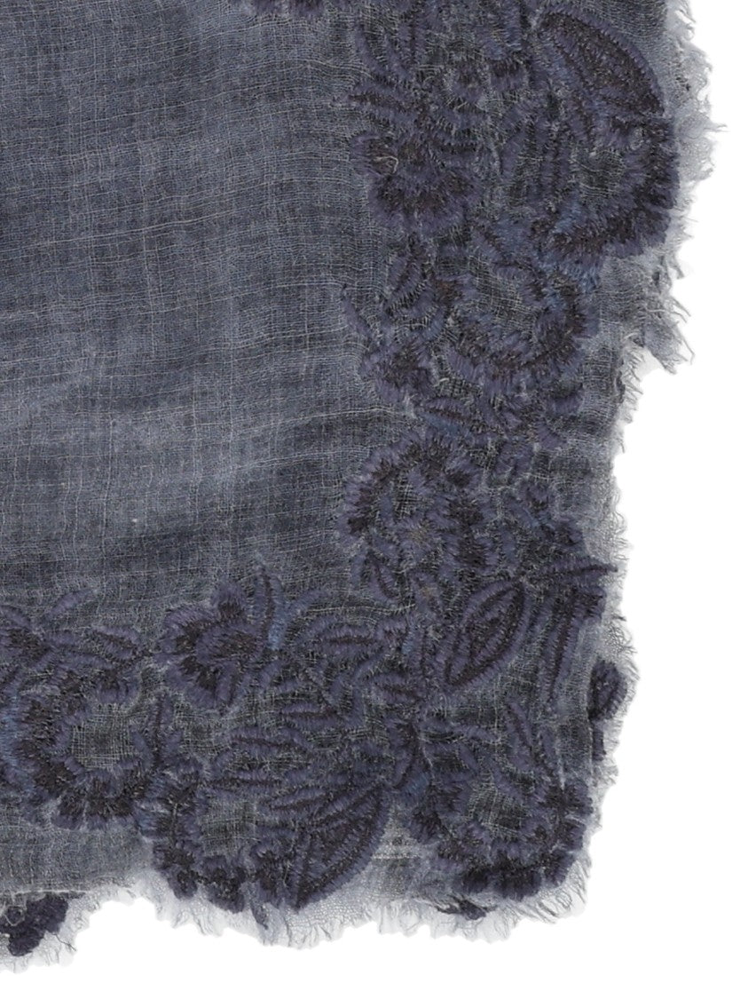 Faliero Sarti Rectangular Embroidered Scarf With Frayed Edges