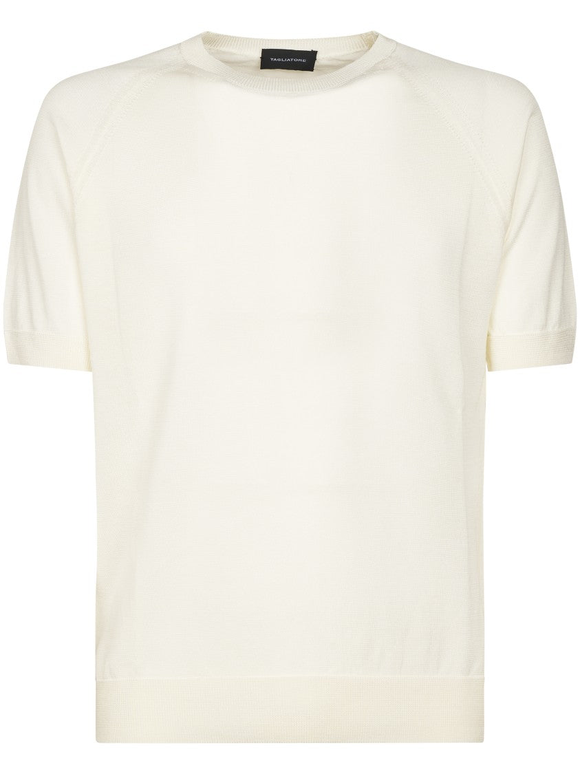 Tagliatore Cream Short-Sleeved T-Shirt With Ribbed Crew Neckline