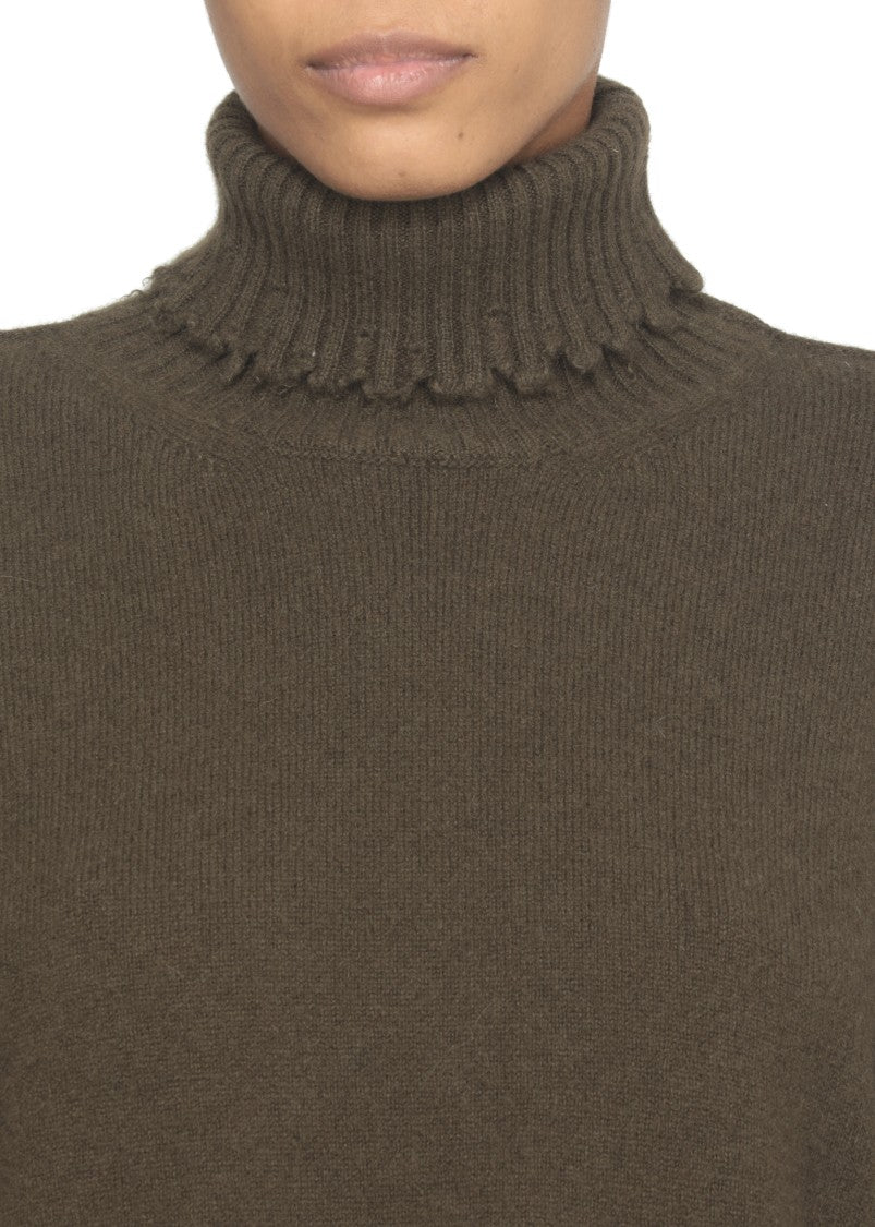 Uma Wang High Neck Cashmere Sweater With Distressed Hem