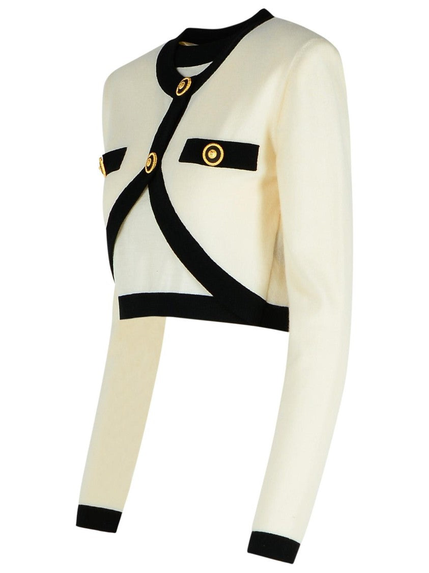 Balmain 'Crop' Cream Wool Blend Cardigan