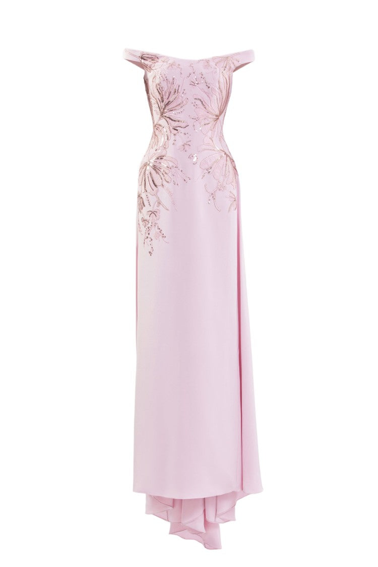 Saiid Kobeisy Off-Shoulder Crepe Dress With Cascading Embroidery
