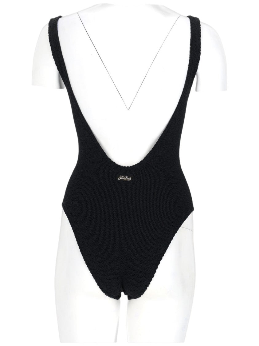 Mc2 Saint Barth Textured Crinkle One-Piece Swimsuit With Deep V-Back