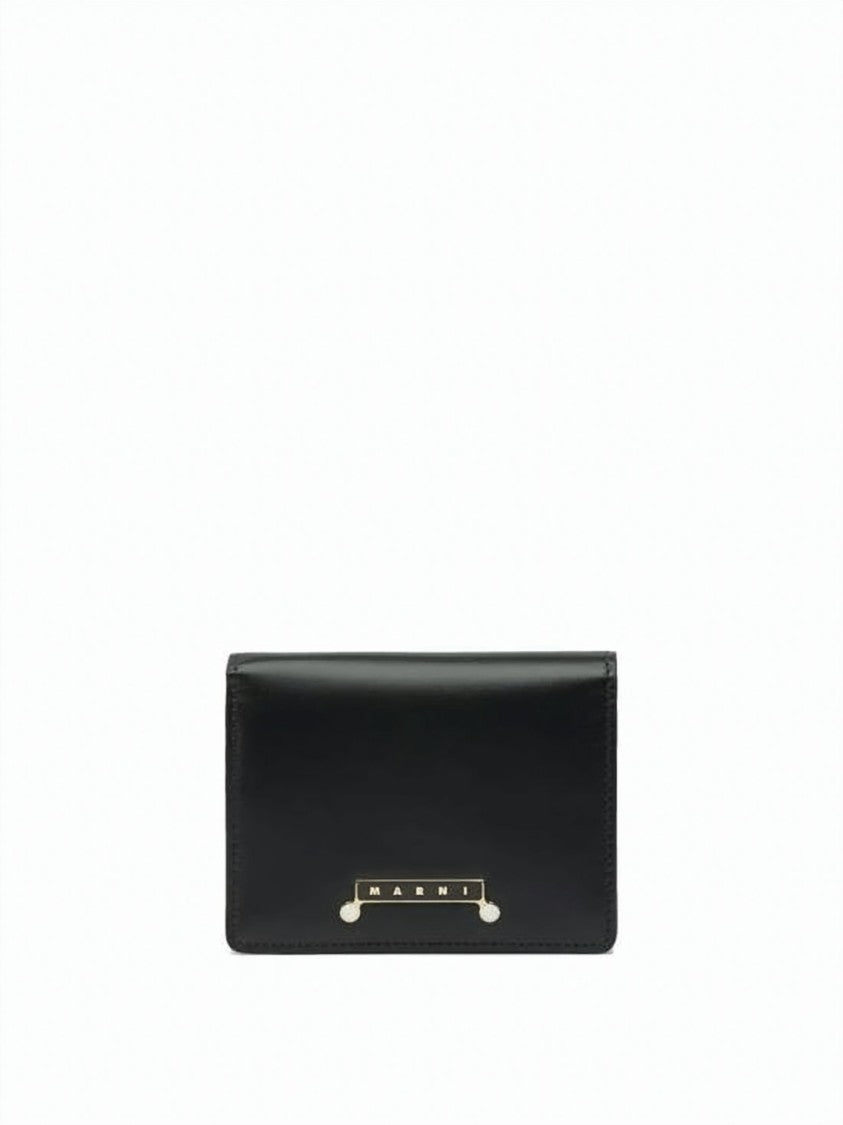 Marni Rectangular Leather Wallet With Gold-Tone Plaque