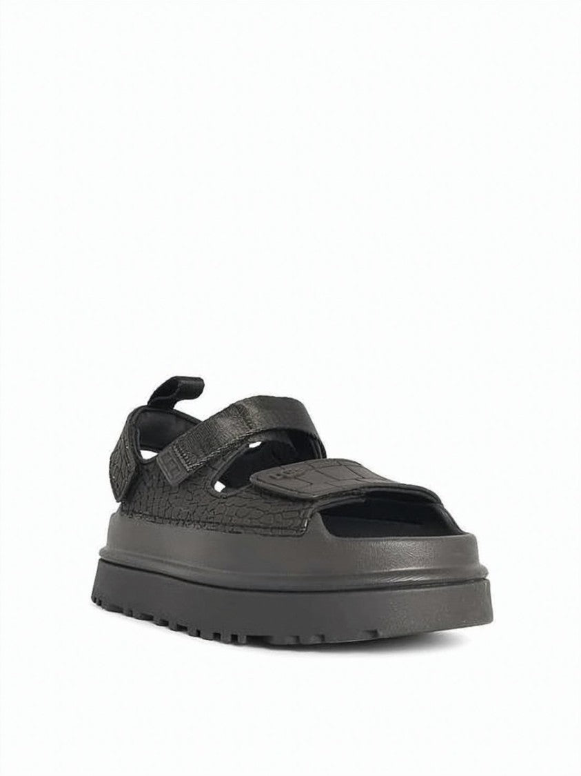 Ugg Textured Black Synthetic Leather Sandals With Sole