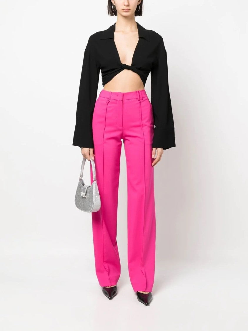 Blumarine Cropped Blouse With Twisted Front And Flared Sleeves