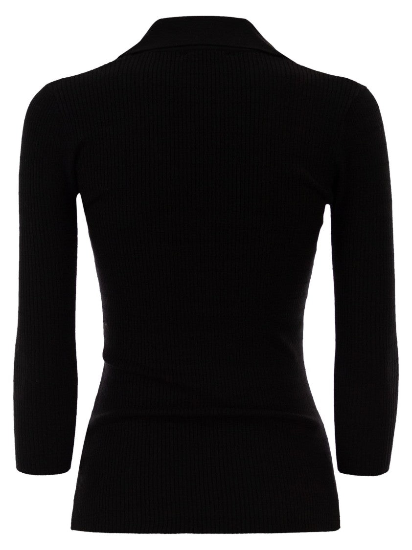Elisabetta Franchi Micro-Cable Knit Polo Shirt With Gold Accents