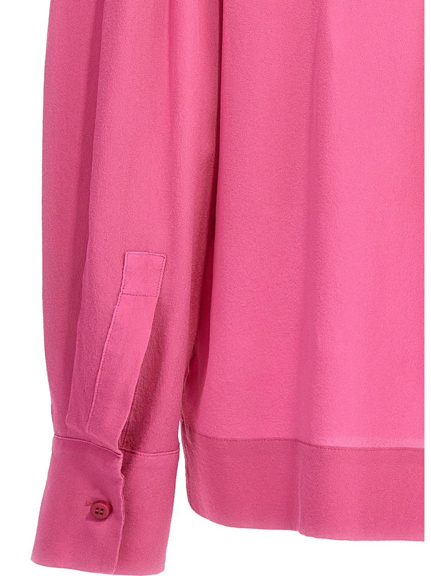 Nude Lustrous Silk Blouse With V-Neck