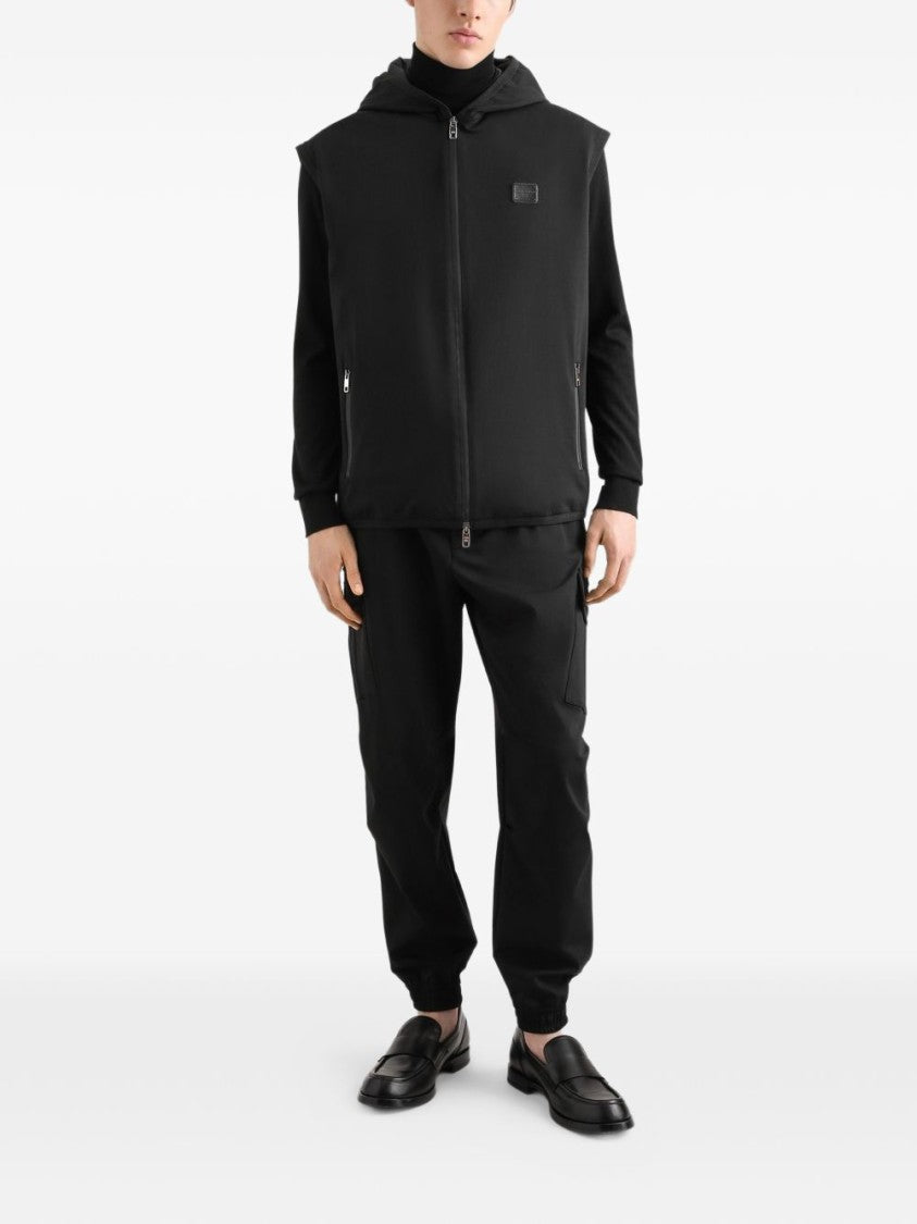 Dolce & Gabbana Black Sleeveless Hooded Zipper Jacket