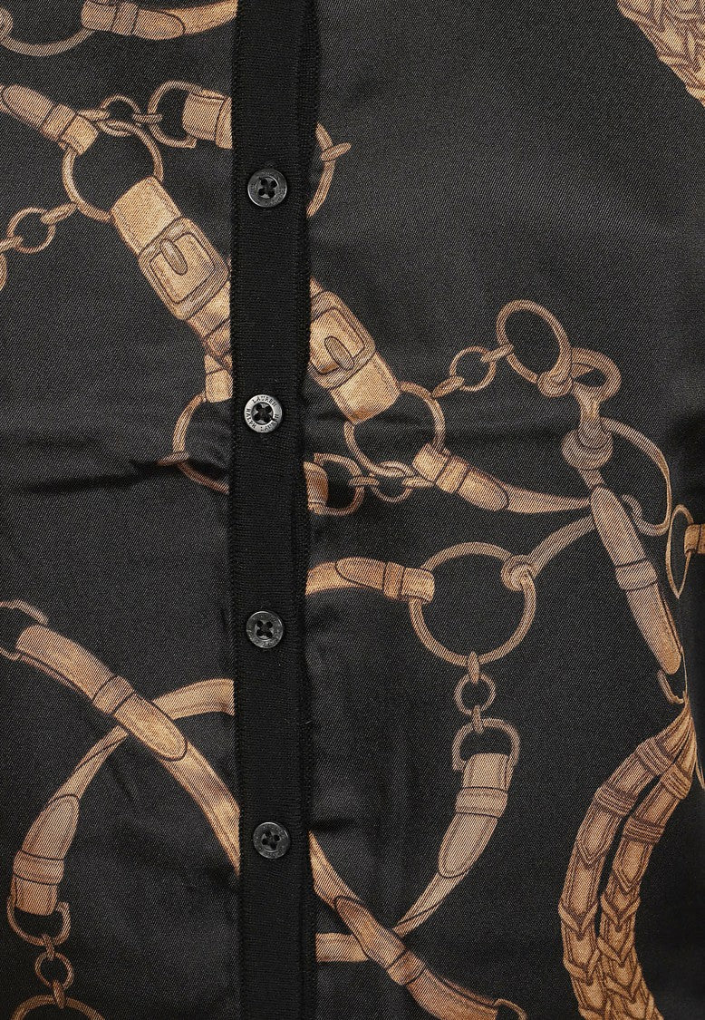 Lauren Contrasting Knit Printed Crewneck Cardigan