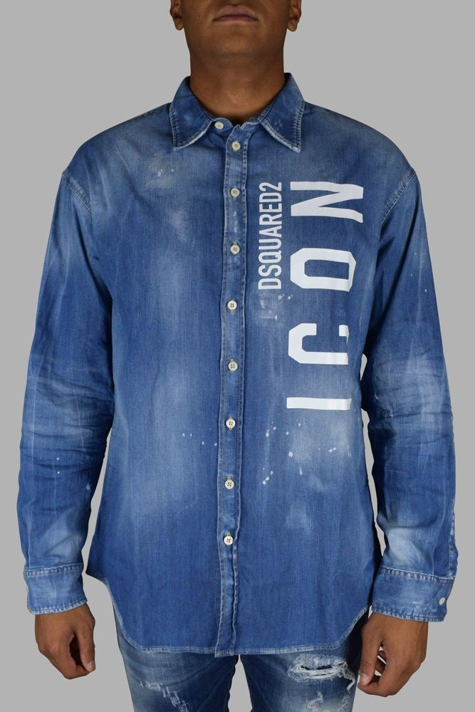 Dsquared2 Faded Blue Denim Shirt With Iconic Print