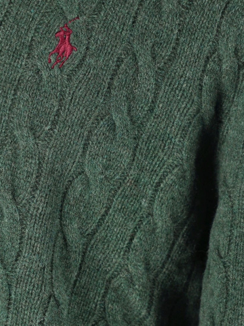 Polo Ralph Lauren Green Cable Knit Wool-Cashmere Sweater