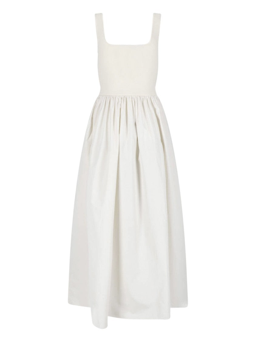 Matteau White Fitted Square Neck Midi Dress