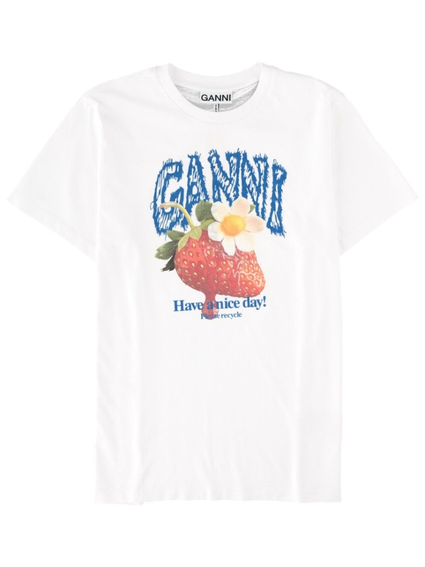 Ganni Graphic Print Strawberry Organic Cotton T-Shirt
