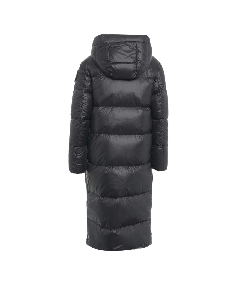 Blauer Long Down Jacket With Integrated Hood And Double-Slider Zipper