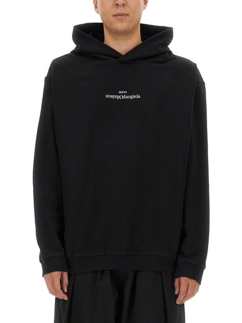 Maison Margiela Black Hoodie With Inverted Logo