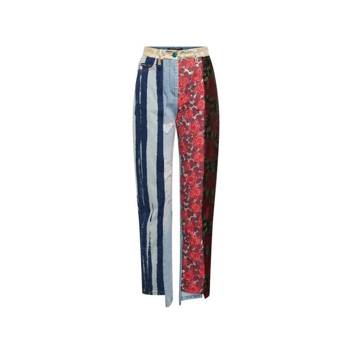 Dolce & Gabbana Denim Pants With Floral Embroidery And Block Color Effect