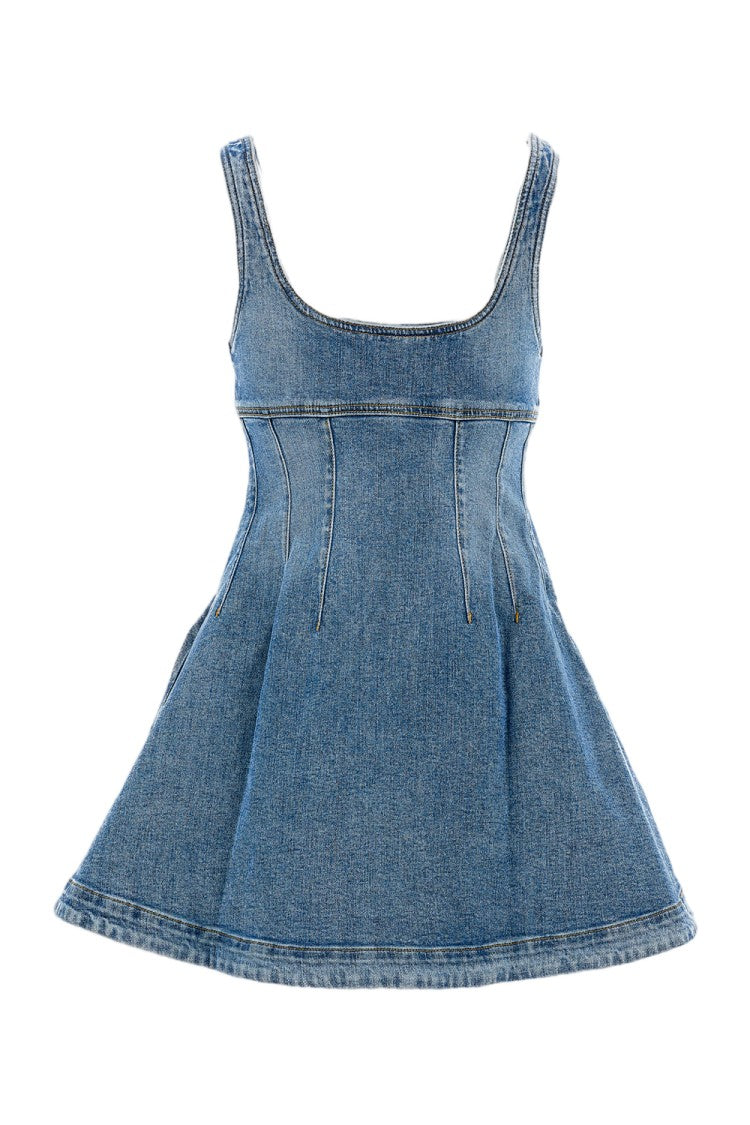 Self-Portrait Denim Sleeveless A-Line Mini Dress